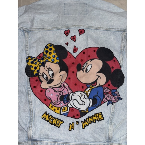 VTG Custom Disney Mickey Minnie GUESS Denim Jacket Women's L Georges Marciano US - Picture 1 of 11